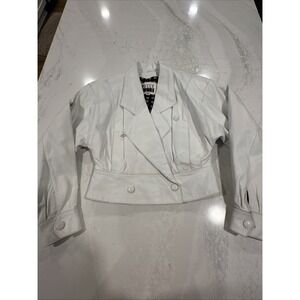 VTG 80s Pelle Cuir Leather Jacket Cropped Western Women's small white Nice!